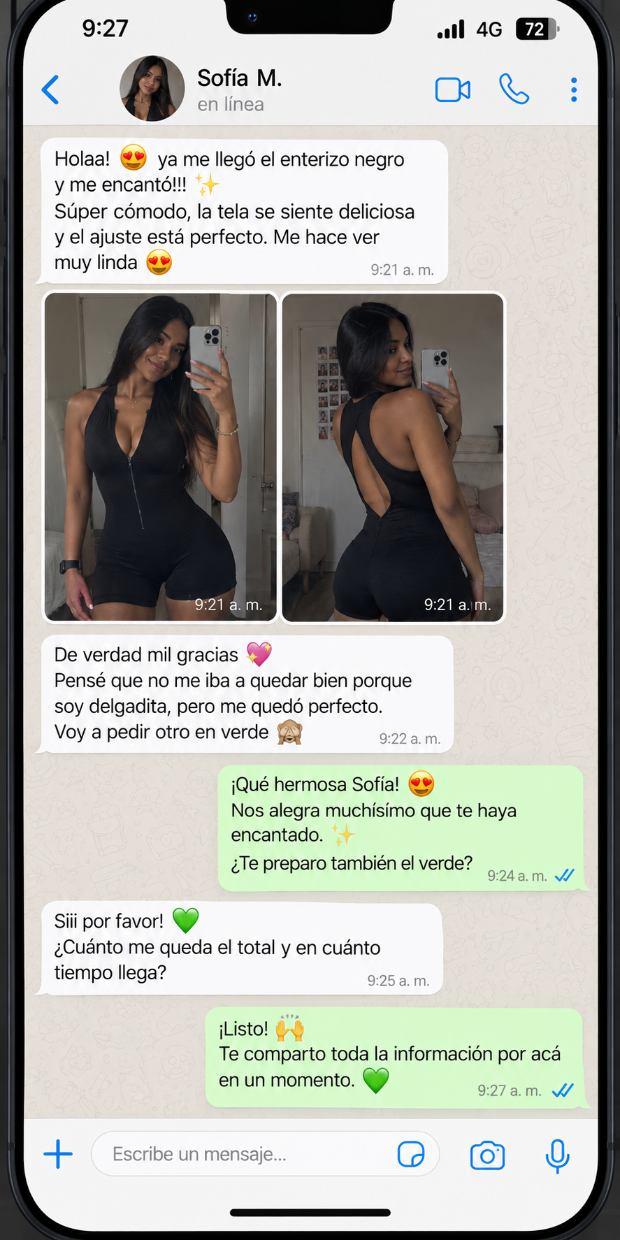 Conversación compartida de Sofía sobre prendas Marea Alta